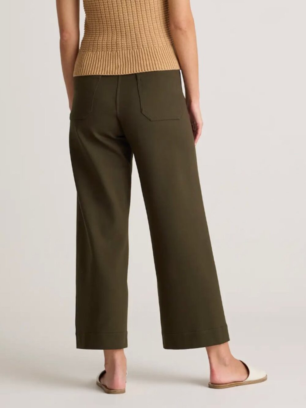 Quince Ultra-stretch Ponte Cropped Wide-Leg Pants Olive | Size 12